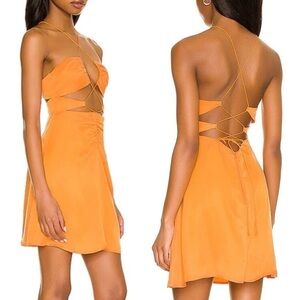 For Love & Lemons x REVOLVE Mallory Mini Dress Tangerine Orange S Small cut out